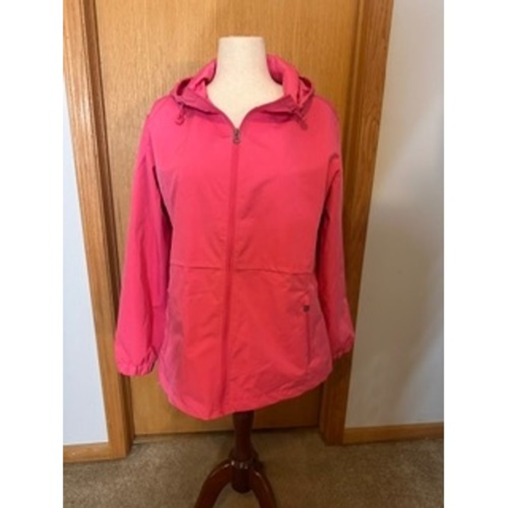 Weatherproof Pink Hooded Windbreaker Jacket Womens XL Full Zip Mesh Lined